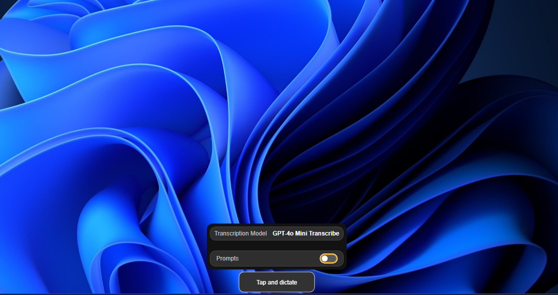 A Windows screen featuring a floating button and a drop-down where the user can choose prompts.