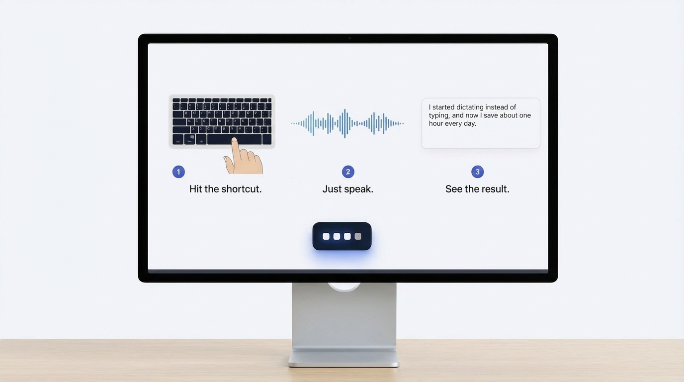 A picture of a computer screen featuring an image of a keyboard, sound wave, and perfectly printed text